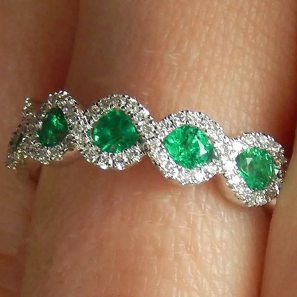 💍 Hot Shiny Weave Wave Green Trendy Silver Ring for Women, VIP098 - Picture 4 of 4